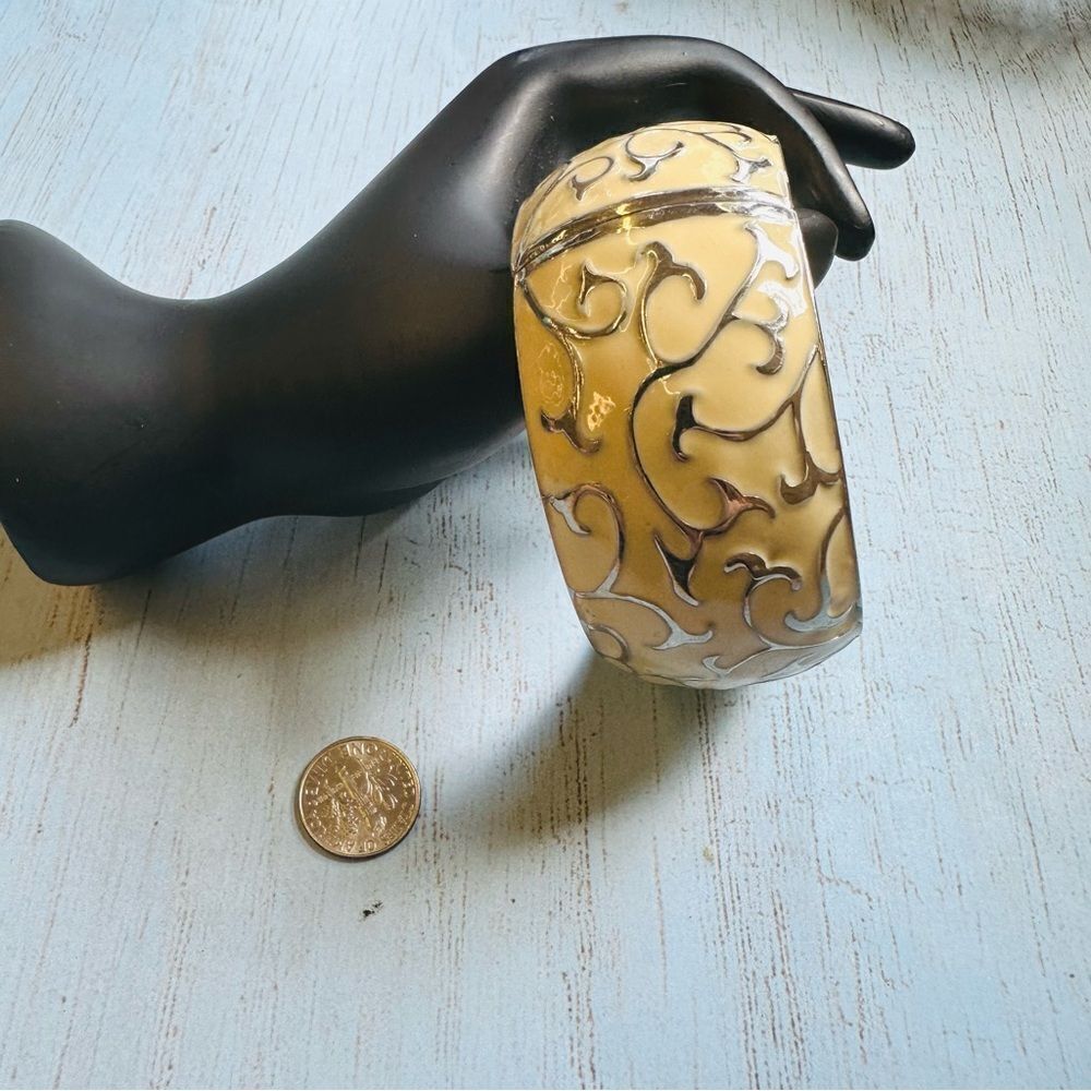 Silver Ivory Enameled‎ Hinged Bangle Bracelet